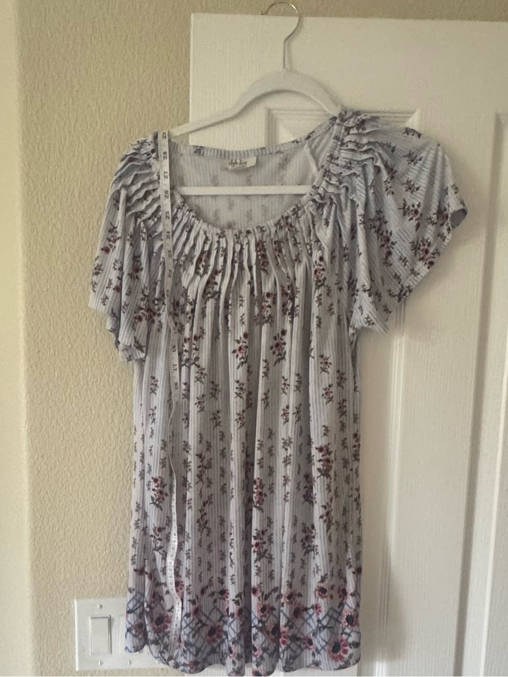 Style & Co. Light Blue Floral Peasant Blouse-M